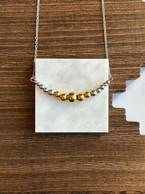 Handmade Mixed Metal Graduated Stainless Steel Pearl 2 inch Bar Necklace 16"